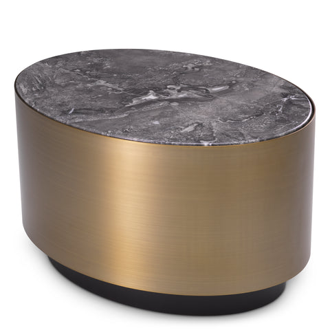 116457 - Side Table Porter oval brushed brass finish grey marble