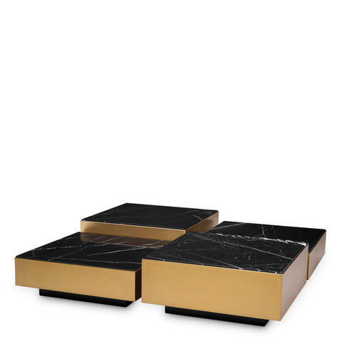 116523 - Coffee Table Esposito brushed brass finish black marble set of 4