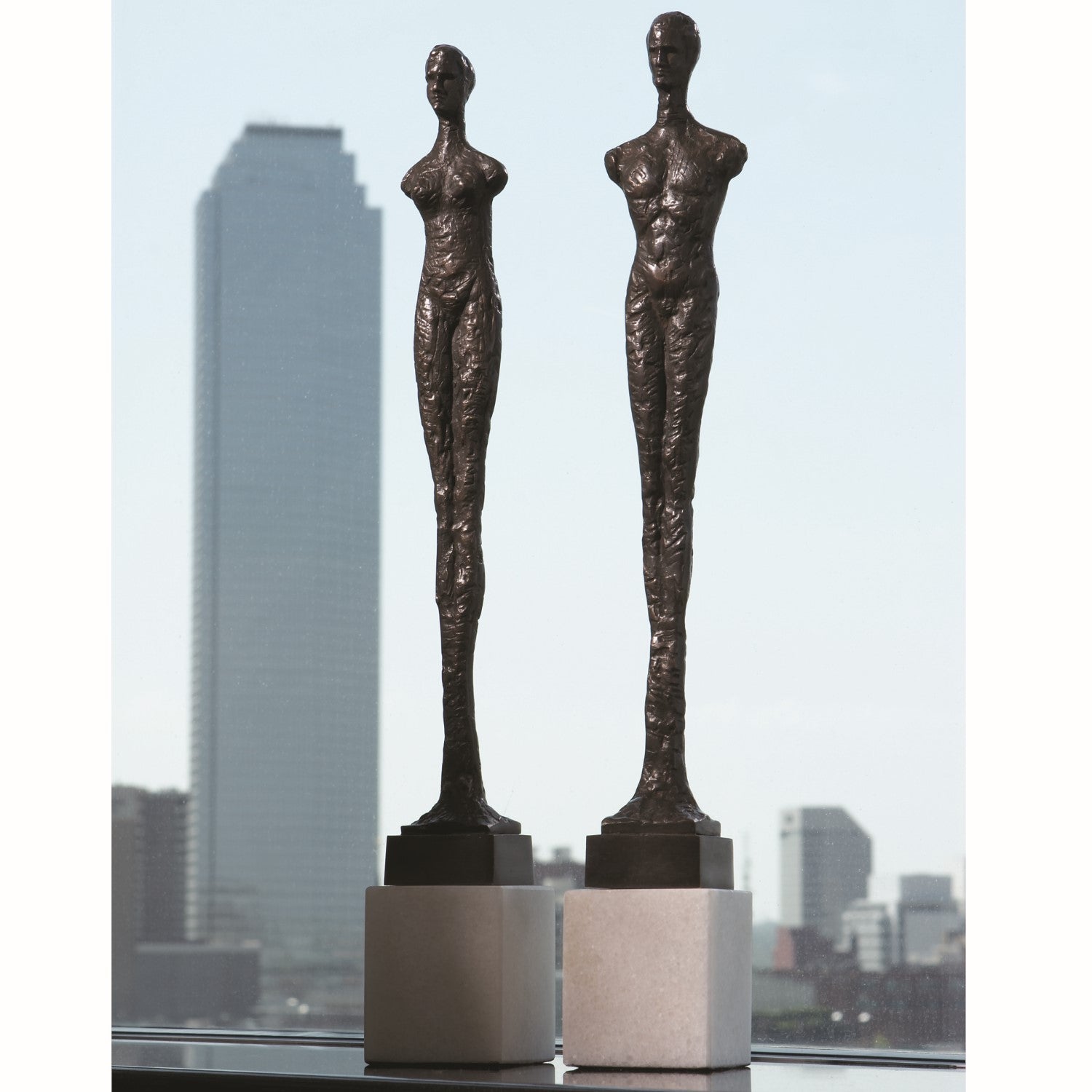 Pair of Contempo Statues - Black w/ White Limestone