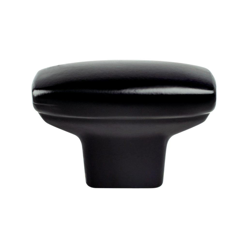 Transitional Advantage One Matte Black Rounded Rectangle Knob  -This knob has a tooth on the bottom.