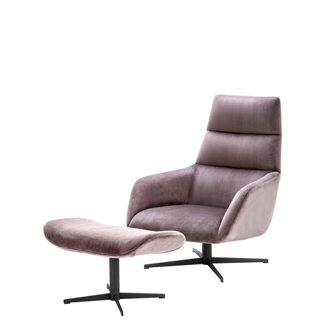 A112062 - Swivel Chair & Ottoman Nautilus roche taupe velvet