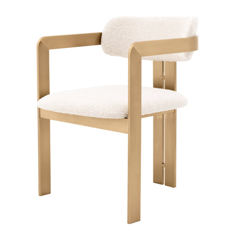 A113482 - Dining Chair Donato brushed brass finish bouclé cream