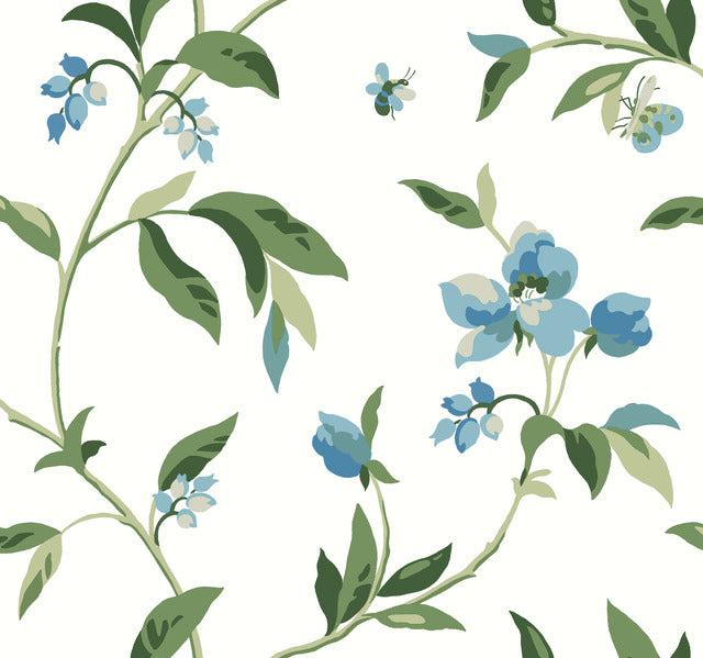 GO8283 Springtime Cotton/Peacock Wallpaper-Blue/Green