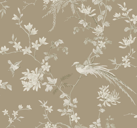 KT2172 Bird And Blossom Chinoserie Wallpaper-Brown