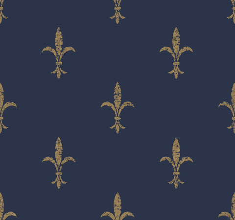 KT2191 Fleur De Lis Wallpaper-Navy/Gold