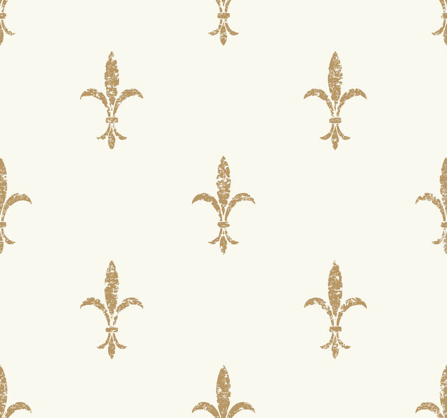 KT2192 Fleur De Lis Wallpaper-White/Gold
