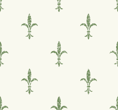 KT2194 Fleur De Lis Wallpaper-White/Green