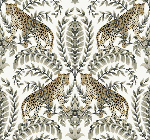 KT2202 Jungle Leopard Wallpaper-White/Black
