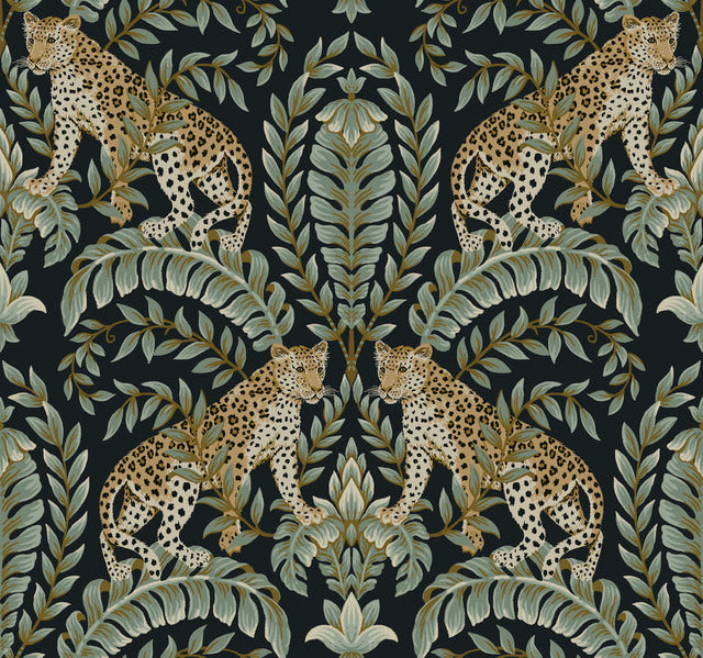 KT2205 Jungle Leopard Wallpaper-Black/Green