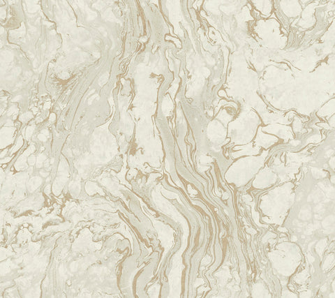 KT2223 Polished Marble Wallpaper-White/Gold
