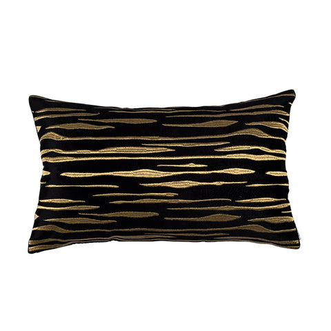 Zara Lg. Rect. Pillow Black Matte Vevet Gold Embroidery 18X30 (Insert Included)
