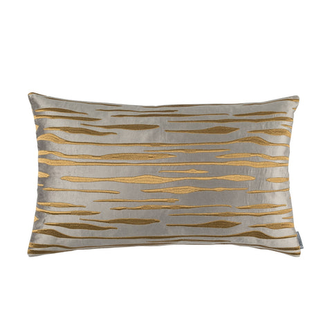 Zara Lg. Rect. Pillow Pewter Matte Vevet Gold Embroidery 18X30 (Insert Included)