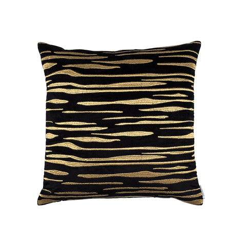 Zara Square Pillow Black Matte Vevet Gold Embroidery 24X24 (Insert Included)