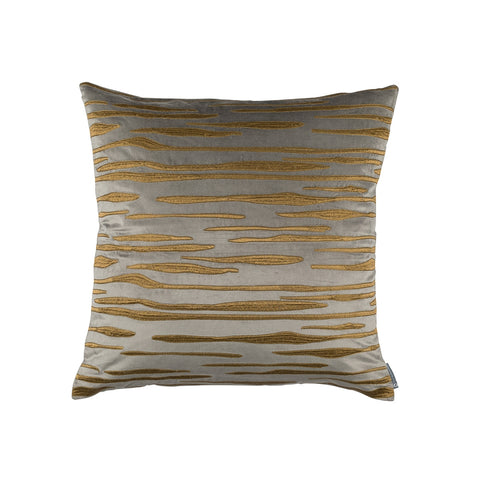 Zara Square Pillow Pewter Matte Vevet Gold Embroidery 24X24 (Insert Included)