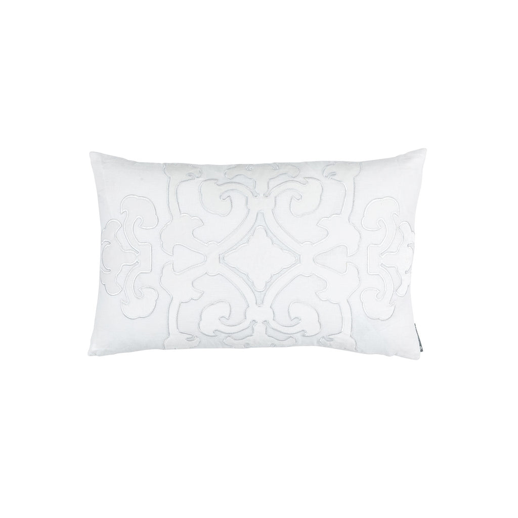Angie Sm Rect Pillow White Linen / White Matte Velvet Applique 14X22 (Insert Included)