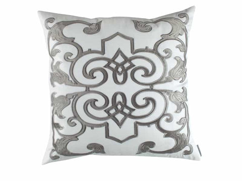 Mozart Sq. Pillow / White Linen / Silver Velvet 24X24