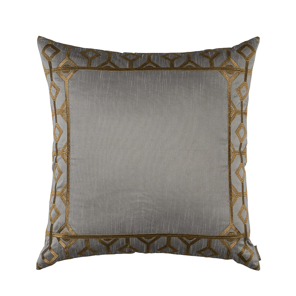 Kylie Euro Border Pillow Pewter / Antique Gold / Platinum 28X28 (Insert Included)