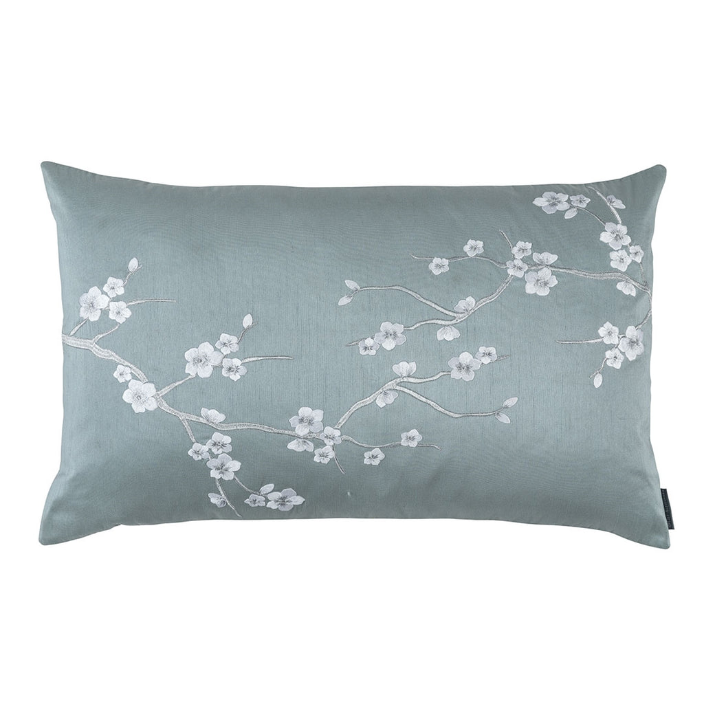 Blossom Lg Rect Pillow Blue Poly Silk / Silver Embroidery 18X30 (Insert Included)