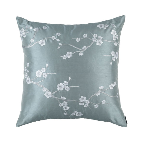 Blossom European Pillow Blue Poly Silk / Silver Embroidery 28X28 (Insert Included)
