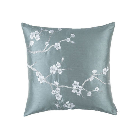 Blossom Square Pillow Blue Poly Silk / Silver Embroidery 24X24 (Insert Included)