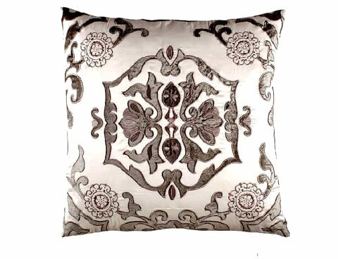Morocco Sq. Pillow / Ivory S&S /Silver Velvet 24X24