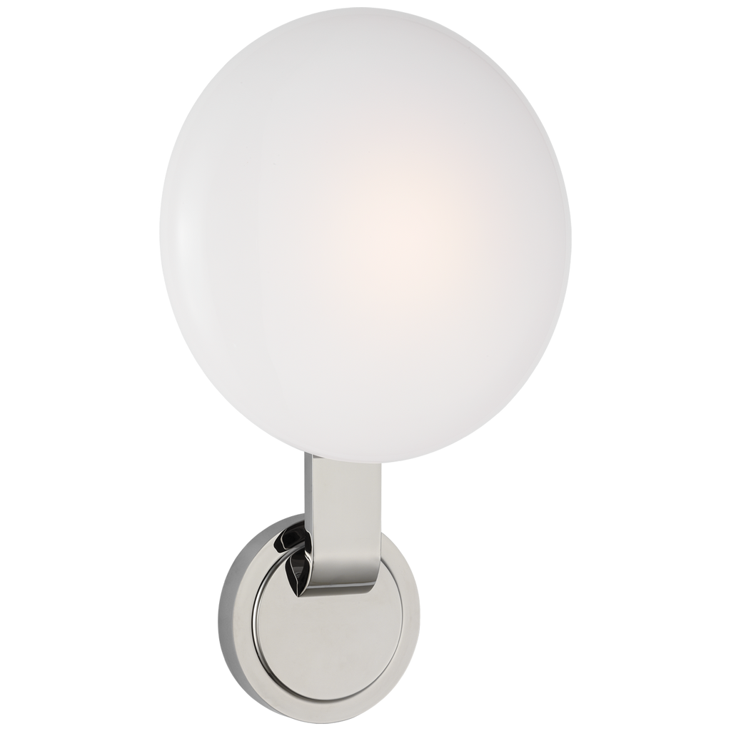 Marisol Medium Single Sconce in Polished Nickel with White Glass