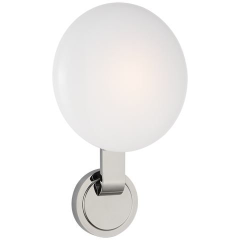 Marisol Medium Single Sconce in Polished Nickel with White Glass