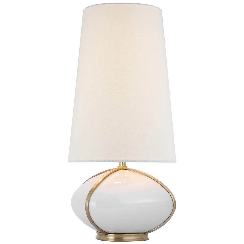Fondant Small Table Lamp in Ivory and Soft Brass with Linen Shade