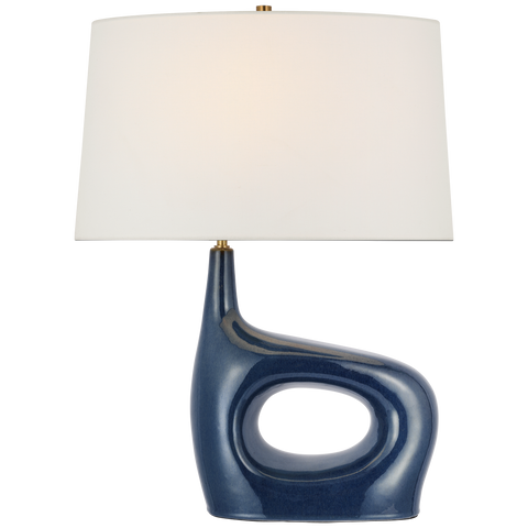 Sutro Medium Right Table Lamp in Mixed Blue Brown with Linen Shade