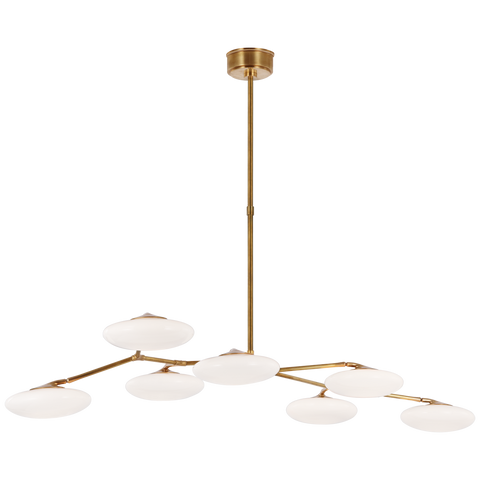 Brindille XL Articulating Linear Chandelier in Soft Brass with White Glass