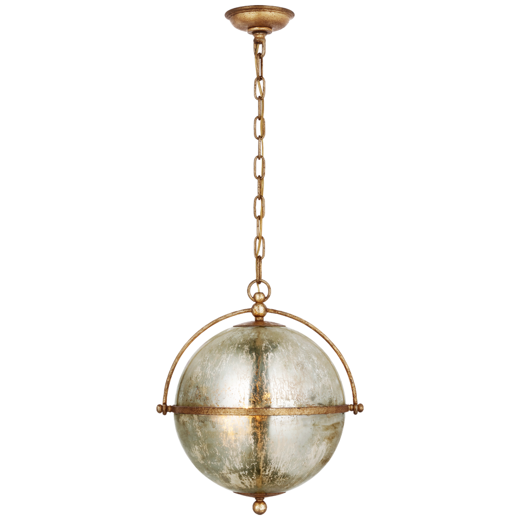 Bayridge Large Pendant in Gilded Iron with Antique Mercury Glass