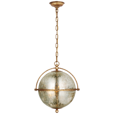 Bayridge Large Pendant in Gilded Iron with Antique Mercury Glass