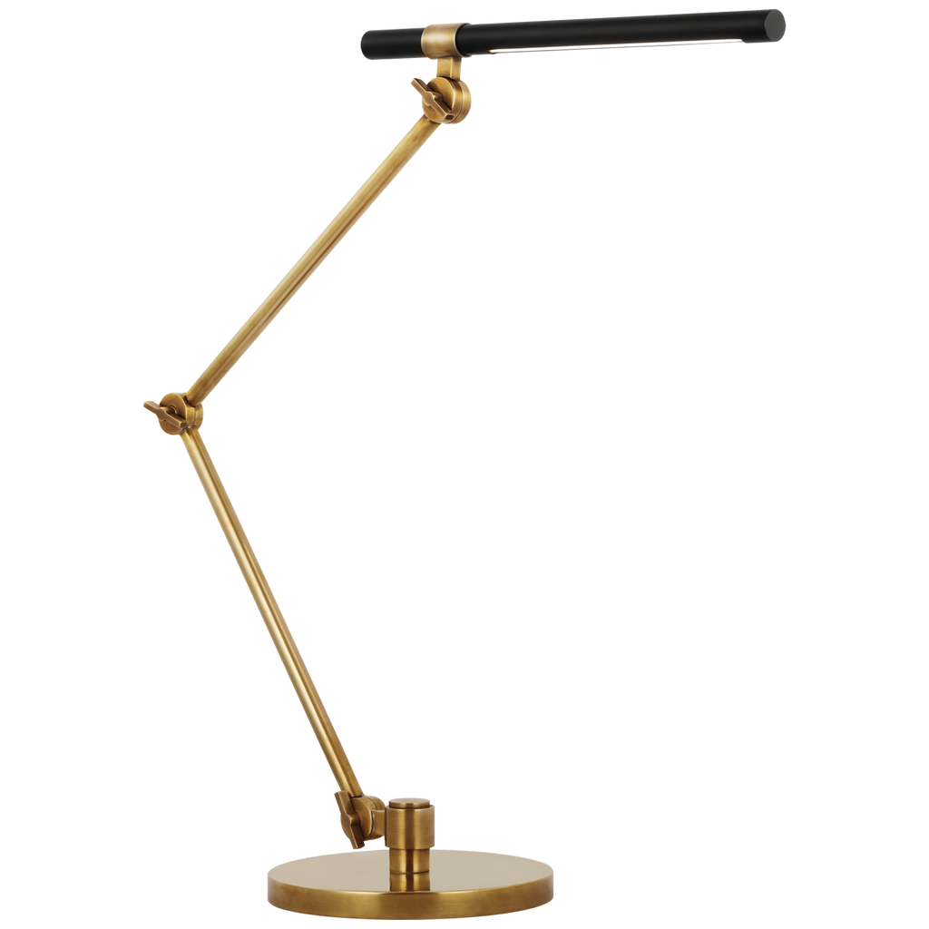 Heron Large Desk Lamp in Hand-Rubbed Antique Brass and Matte Black