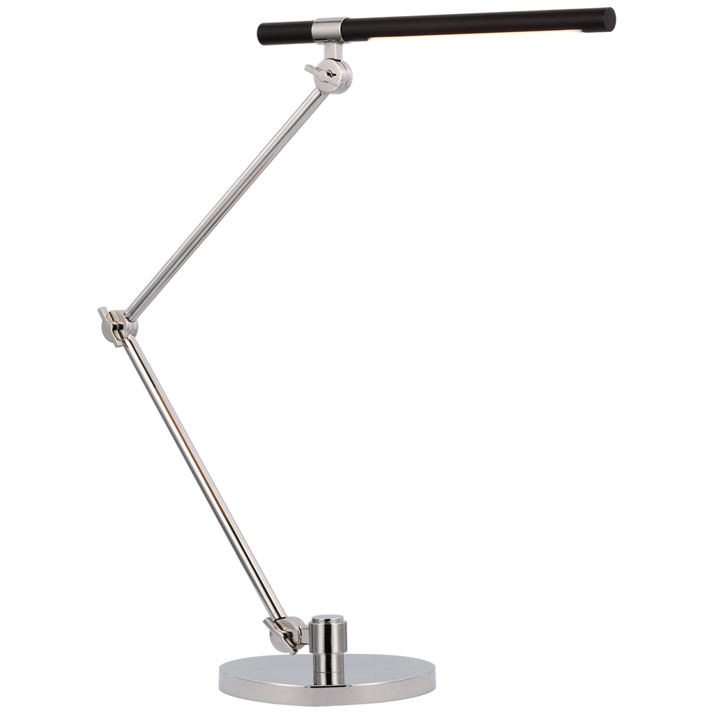 Heron Large Desk Lamp in Polished Nickel and Matte Black