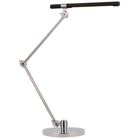 Heron Large Desk Lamp in Polished Nickel and Matte Black