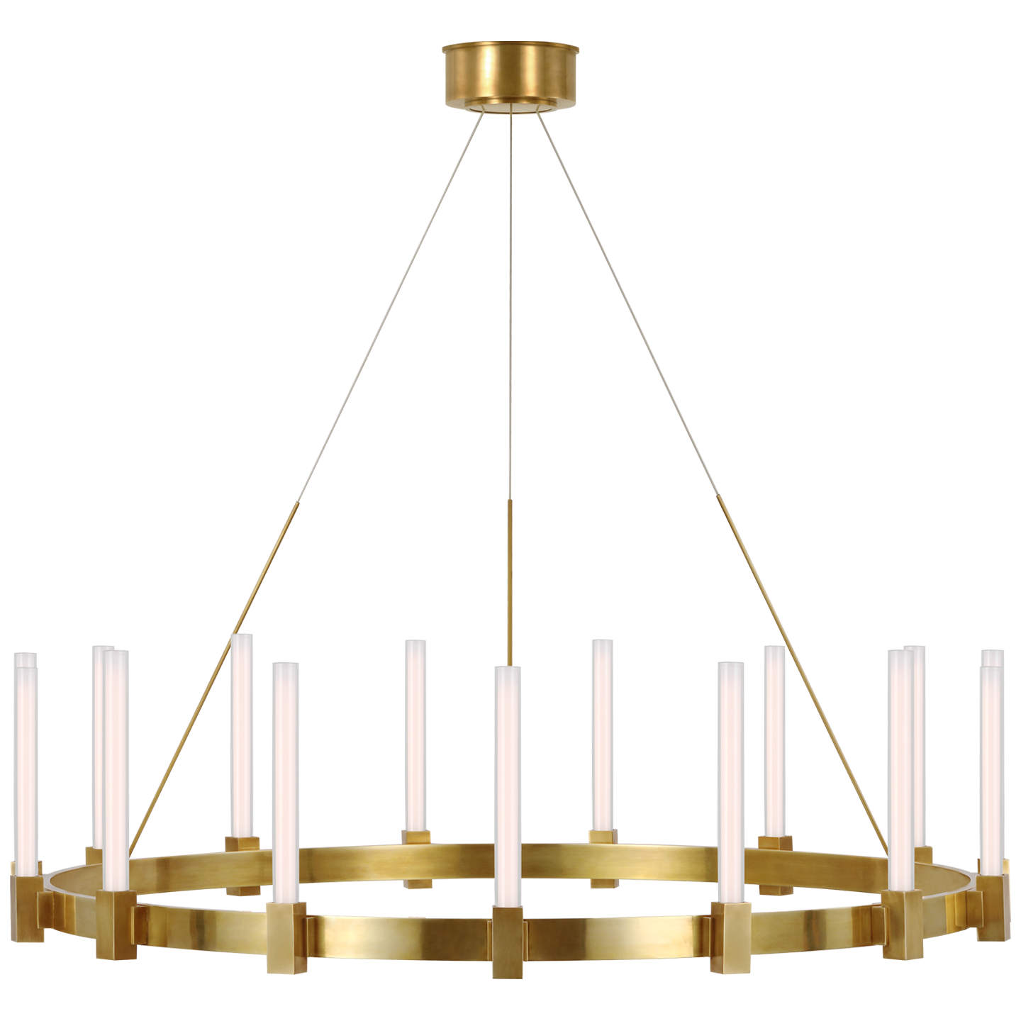 Mafra XL Chandelier in Hand-Rubbed Antique Brass with White Glass