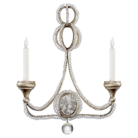 Milan Double Sconce in Venetian Silver with Crystal