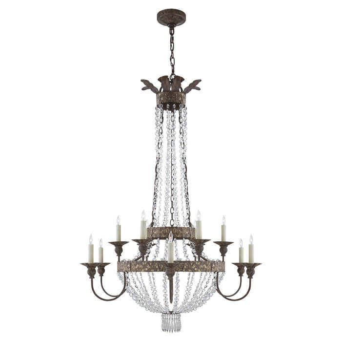 Lyon Large Chandelier in Antique Gild and Polychrome with Crystal