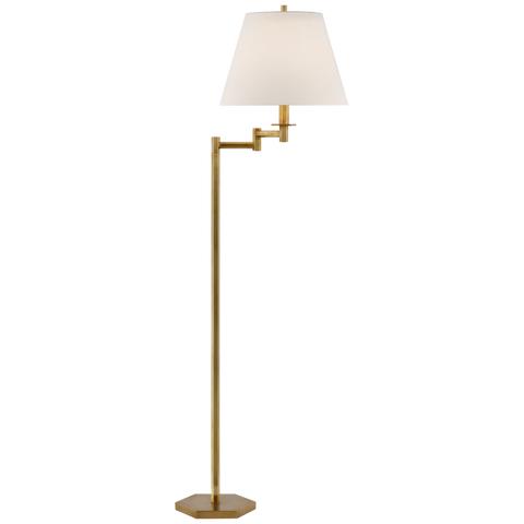 Olivier Large Swing Arm Floor Lamp in Hand-Rubbed Antique Brass with Linen Shade
