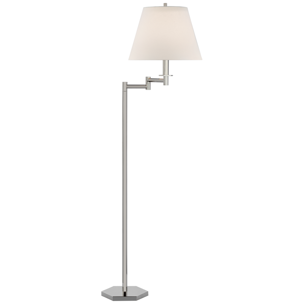 Olivier Large Swing Arm Floor Lamp in Polished Nickel with Linen Shade