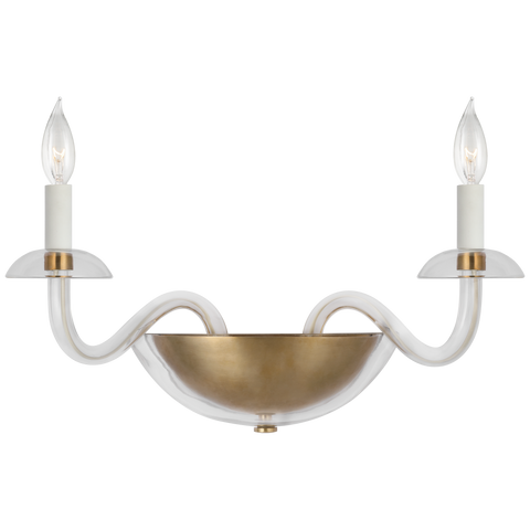 Brigitte Small Double Sconce in Clear Glass and Hand-Rubbed Antique Brass