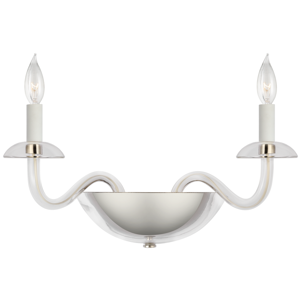 Brigitte Small Double Sconce in Clear Glass and Polished Nickel