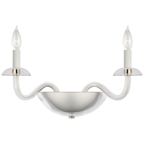 Brigitte Small Double Sconce in Clear Glass and Polished Nickel
