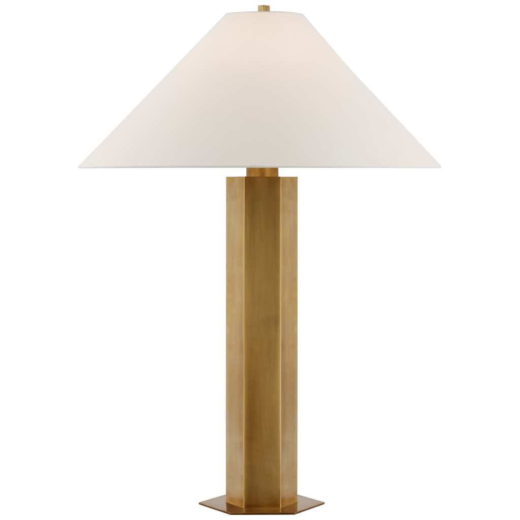 Olivier Medium Table Lamp in Hand-Rubbed Antique Brass with Linen Shade