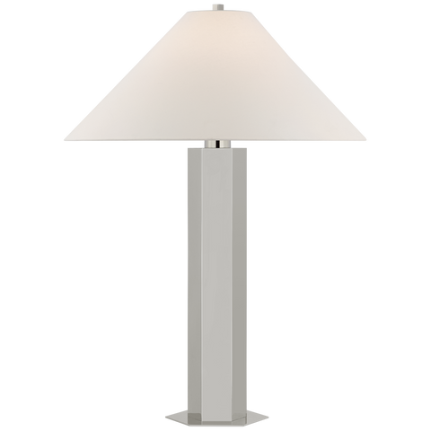Olivier Medium Table Lamp in Polished Nickel with Linen Shade