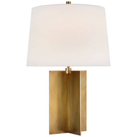 Costes Medium Table Lamp in Hand-Rubbed Antique Brass with Linen Shade