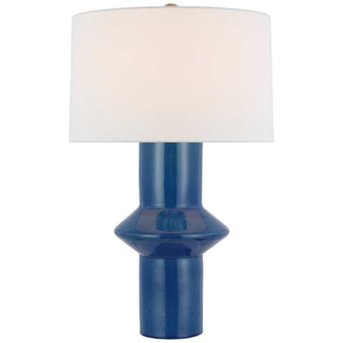 Maxime Medium Table Lamp in Aqua Crackle with Linen Shade