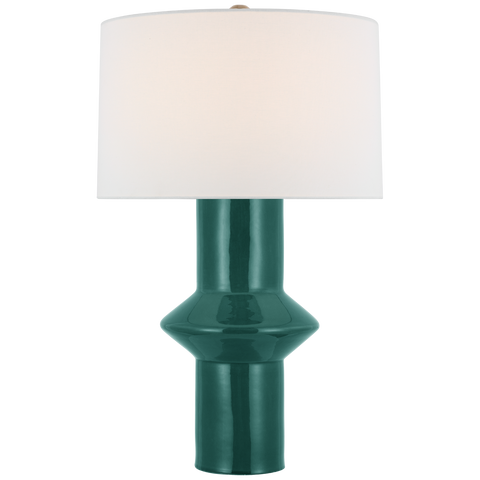 Maxime Medium Table Lamp in Emerald Crackle with Linen Shade