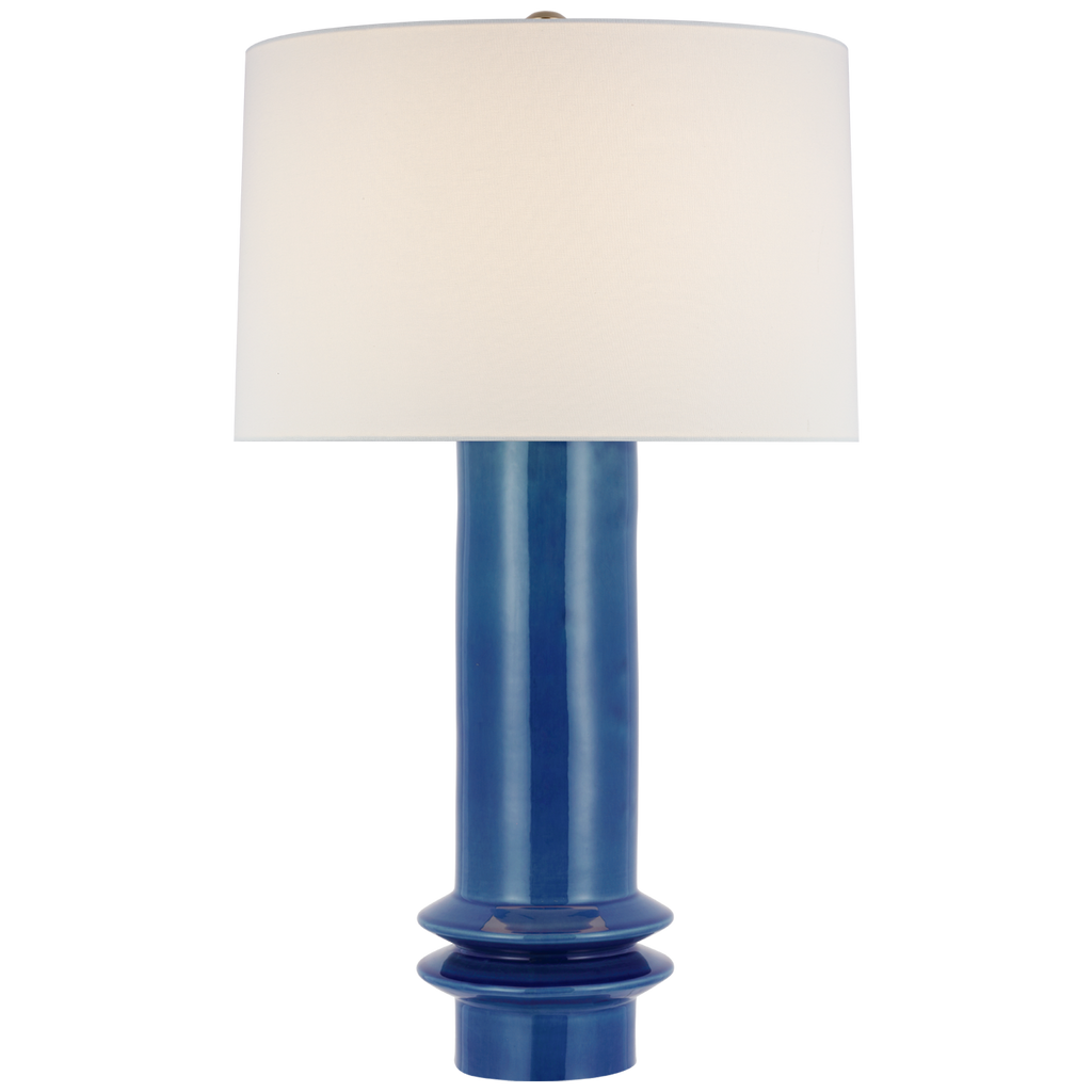 Montaigne Medium Table Lamp in Aqua Crackle with Linen Shade