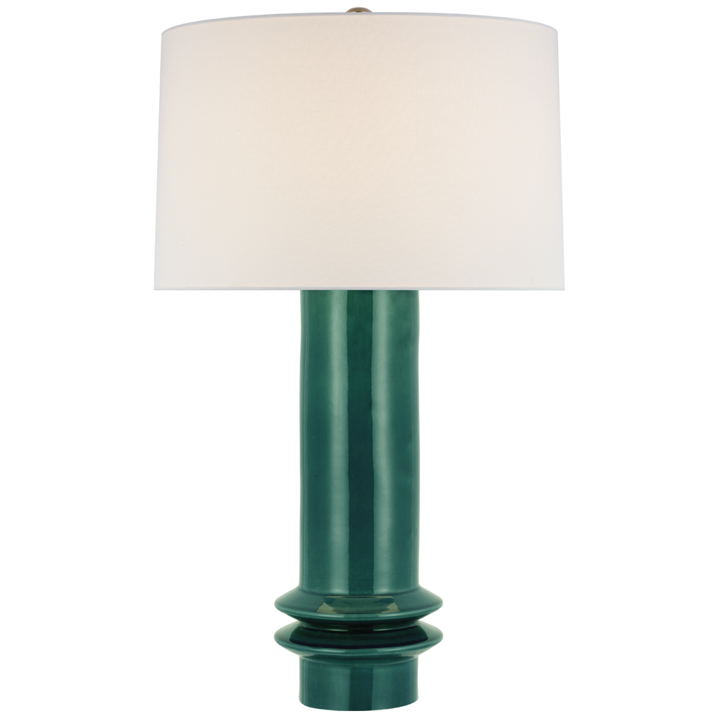 Montaigne Medium Table Lamp in Emerald Crackle with Linen Shade
